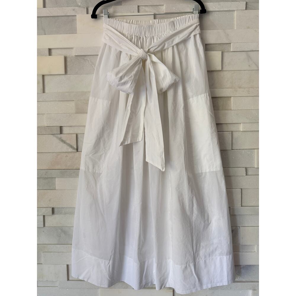 CEDRIC CHARLIER 100% Cotton Poplin Stretch Tie Waist Pockets Flare Midi Skirt 2